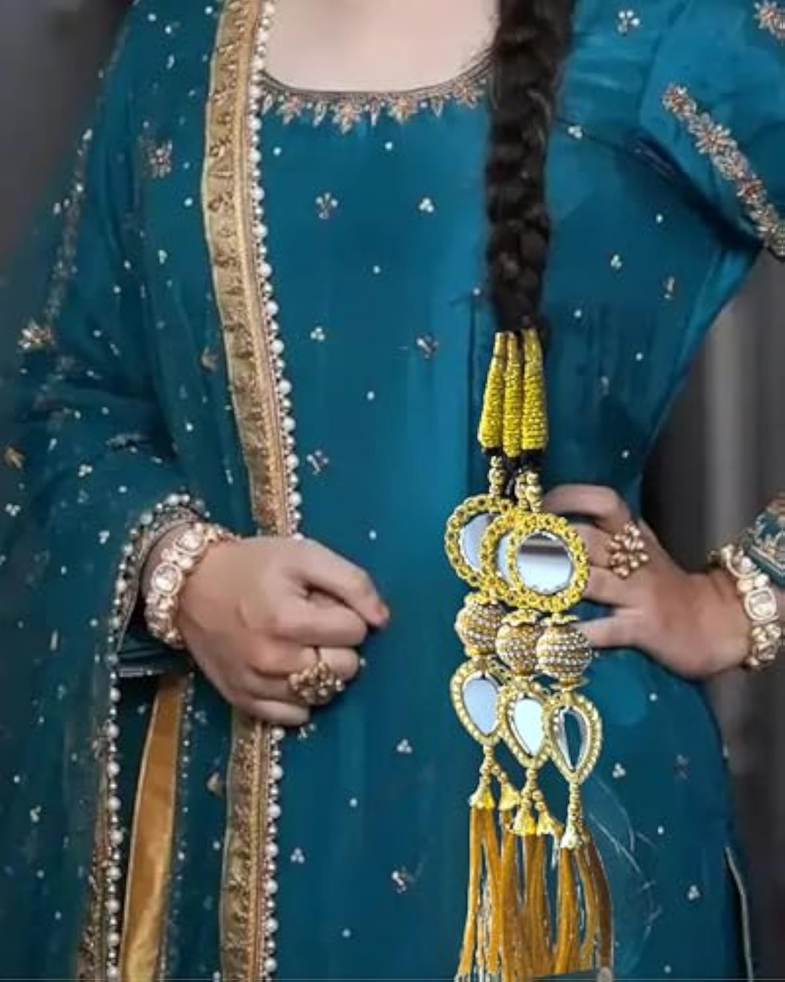 Traditional Mirror Work Hair Paranda with Beads and Tassels