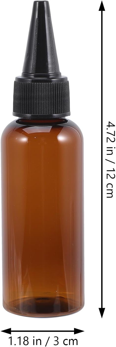 LABRIMP 10pcs 50ml Brown Plastic Refillable Squeeze Applicator Bottles with Black Screw Cap for Hair Oil Dispensing and Scalp Treatment