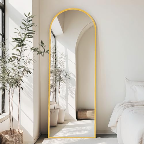 Elevon Full-Length Mirror 71"x26", Full-Body Floor Mirror with Stand, Hanging Wall-Mounted or Freestanding, Thin Aluminum Frame, Large Arch Mirror for Bedroom & Cloakroom, Gold - Image 6