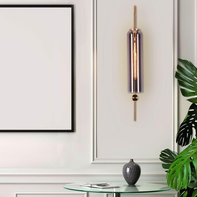 Image of Black Long Glass Wall Light | Mirror Black Copper Metal Wall Lamp Fixture | Decorative Lighting for Living Room Bedroom Dining Cafe Bar Restaurant | Modern Home Decor | Without Bulb
