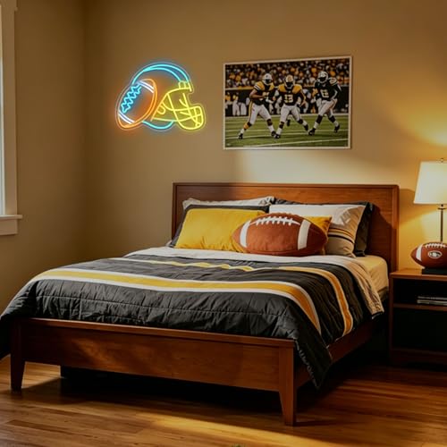 Image of Rugby Neon Sign Football Player Neon Sign for Wall Decor, Football Neon Light Dimmable Sport light up signs for Game Room Man Cave Tailgate Bar Club Sport Themed Birthday Party