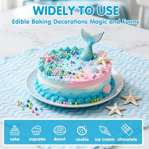 Image of Mermaid Sprinkles, Edible Pearl Sprinkle for Cake Decorating,130g /4.58oz, Blue Green Purple Pearls Mix Baking Candy, Ocean Theme Cake Topper Cupcake Cookie Ice Cream Decorations, Birthday Children's Summer Party Supplies