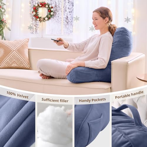 Image of Sasttie Reading Pillow for Bed, Back Pillow for Sitting Up, Grey Purple | 23 inch Backrest Support Cushion for Couch, Sofa, and Floor, Dorm Essentials, OEKO-TEX, Adjustable Down Alternative Fill