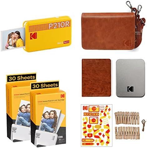 KODAK Mini 2 Retro 4PASS Portable Photo Printer (2.1x3.4 inches) + 68 Sheets Gift Bundle, Yellow