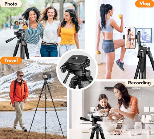 Image of JOILCAN Phone Tripod Stand - 67 inch Aluminum Extendable Tripod with Remote, Portable Tripods for iPhone Photos Selfie & Video, Compatible with iPhone DSLR Camera Projector