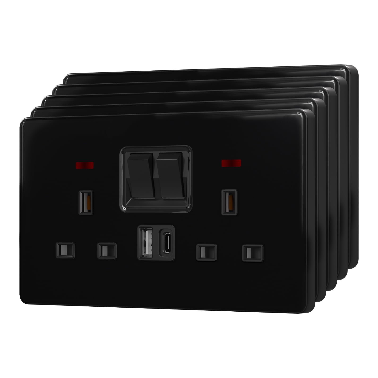 BSEED Double Socket with 20W USB-C Fast Charging,Glass Switched Wall Sockets,13A Electrical outlets with LED Indicator,Screws Included, โ image 1