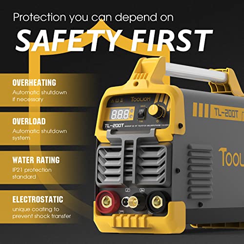 Image of TOOLIOM 200A TIG Welder High Frequency TIG 110V /220V Dual Voltage TIG /Stick /Arc 2 in 1 IGBT Digital Inverter Welder TIG Welding Machine | TIG & Stick Welding, HF Non-Contact TIG Start, design for shop or field work, Built-In Protection Functions