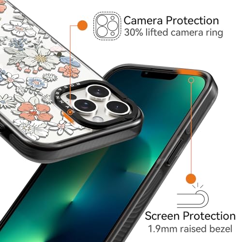 Coque iPhone 13 Pro antichoc esthétique rigide durable noire fleur