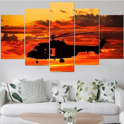 Tableau decoration murale avion orange 5 parties SHENGXINA pour salon