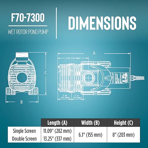Image of Little Giant 566729 7365 GPH Wet Rotor Pump with 40-Ft. Cord for ponds up to 7300 Gallons, Black, F70-7300