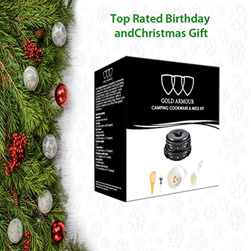 Gold Armour 10 Pieces Camping Cookware Mess Kit Backpacking Gear & Hiking Outdoors Bug Out Bag Cooking Equipment Cookset - Lightweight, Compact, Durable Pot Pan Bowls (Blue) #TOP3