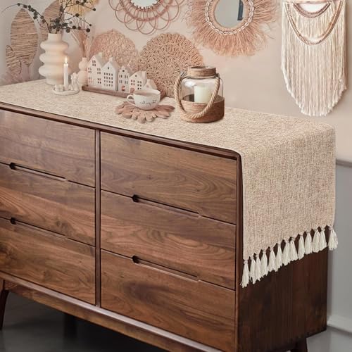 yuboo Boho Table Runner 72 Inches Long , Farmhouse Dresser Runners Cover Top for Bedroom, Spring Dining Table,Wedding Party Dresser Table Decor, Rustic Linen Table Runner (15x72 Inches)