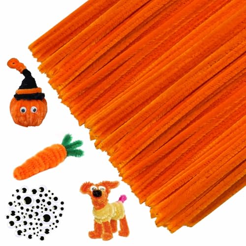 URSDIART (350pcs/Set Orange Pipe Cleaners and Wiggle Eyes, Pumpkin Color Chenille Stems Pipe Cleaner 12 Inch Pipe Cleaners for Crafts DIY Creative, Christmas Decoration Art Supplies