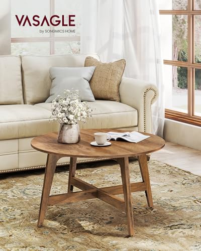 VASAGLE MAEZO Collection - Round Coffee Table, 31.5-Inch Center Table, Tapered Legs, Curved Transitions, Easy to Assemble, for Living Room, Honey Brown ULCT251KB01S - Image 3