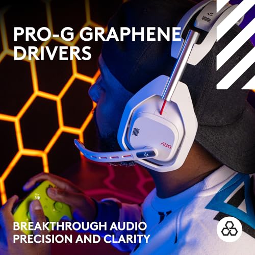 Logitech G Astro A50 LIGHTSPEED Wireless Gaming Headset + Base (Gen 5), PRO-G GRAPHENE, 3-System Switching, USB-C to Xbox, PS5, PC/Mac, Nintendo Switch, Switch 2, Bluetooth - White