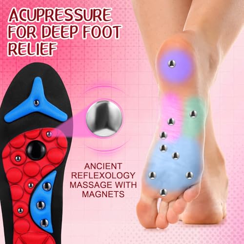 Image of Glitopper Acupressure Magnetic Insoles Orthopedic Massage Insoles with Magnetic Technology Shock Absorption Arch Support Helps Blood Circulation and Relieve Fatigue(Red,S(Men 4-7 /women 5-8))