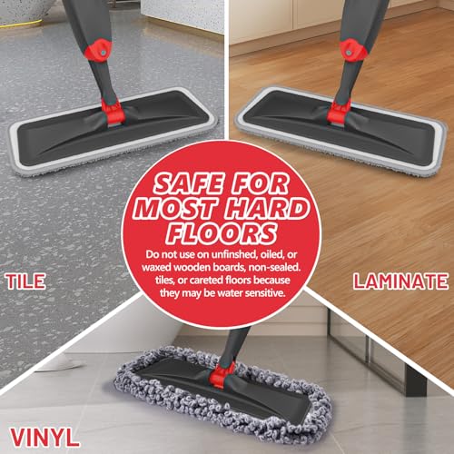 Image of HOMTOYOU Microfiber Hardwood Floor Mop: Spray Mop for Cleaning Wood Floors | Wet Mopping & Dry Sweeping, 3 Reusable Refill Pads, 1Pcs 400+ML Refillable Bottle, 360 Swivel Head, Black