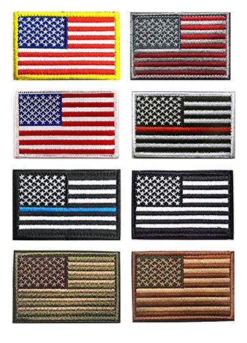 Antrix 8 Pieces American Flag Patch Thin Blue Line Thin Red Line USA Flag Patch Fully Embroidered Military Emblem Patches for Backpacks Hats Caps Bags Vests Military Uniforms and Clothes