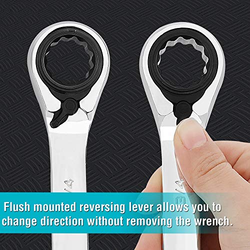 Duratech Reversible Ratcheting Combination Wrench Set, Sae, 9-Piece, Open End Spanner With Rolling Pouch, 1/4'' To 3/4", 12 Point, Cr-V Steel #TOP3