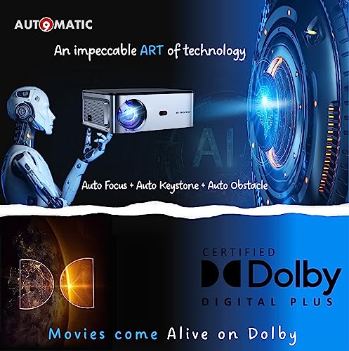 Image of EGate O9 Pro-Zen Projector, Full HD 1080p, 12000 Lumens LED, 4K Support, Android | 1GB-8GB| ARC HDMI | Auto (Focus + Keystone + Tilt + Screen Fit + Obstacle Shift) Dolby, WiFi+BT (EO9025,Black)