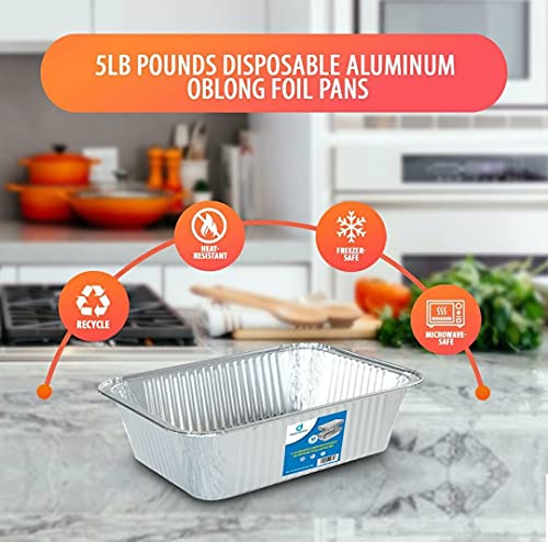 Diplastible Oblong Disposable Aluminum Pans With Lids - 20 Pack - 8.5 X 6 X 2.5 In 5-Lb Pan With Foil Covers Perfect For Baking Cooking Food And Storage Container #TOP1
