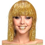 W WIDMANN MILANO Party Fashion - Bob Perücke mit Pony, Glitzer Haar für Damen, Kostüm Accessoire für Karneval & Party