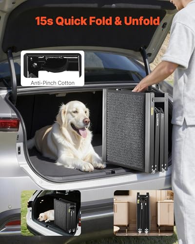 VEVOR Hunderampe, 180 x 43,2 cm, Faltbare Hundeautorampe für mittelgroße & große Hunde bis 113 kg, Hundetreppe mit Rutschfester Filzteppichoberfläche, tragbare Einstiegshilfe für SUV & LKW