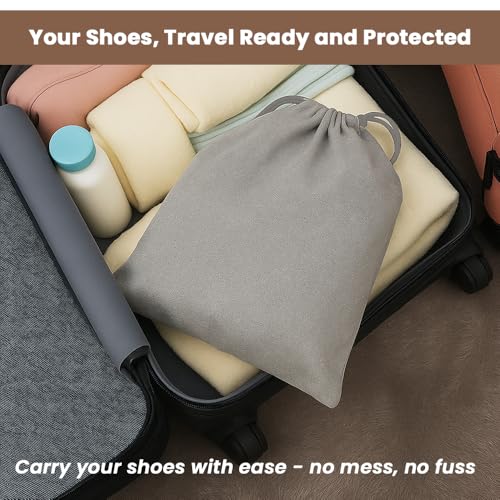 Image of LFH Cotton Rich Shoe Storage Bags with Drawstring, Dustproof Breathable Reusable Organizer, Perfect For Travel, Dorm, Hotel, College, Gym, Easy to Carry, Machine Washable 8 inchx17 inch (Pack of 2) - Grey