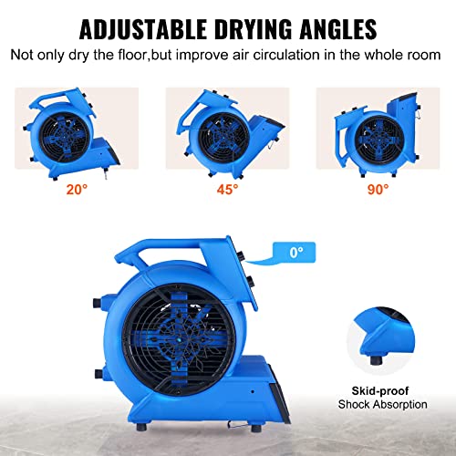 Image of VEVOR Air Mover, 1 /2 HP 2600 CFM Carpet Dryer for Cooling and Ventilating | Portable Floor Blower Fan, 4 Blowing Angles and Time Function, Adjustable Blow Angle for Janitorial, Home, Commercial Use,