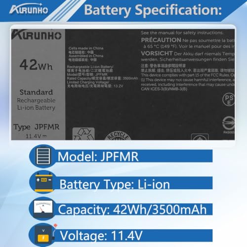 Image of JPFMR Chromebook 3100 Laptop Battery Replacement for Dell Chromebook 3100 2-in-1 3400 Inspiron 5488 5493 5593 P90F Series 16DPH 65N6H 7T0D3 07GDY 7MT0R DN33X RDNP5 11.4V 42Wh 3650mAh