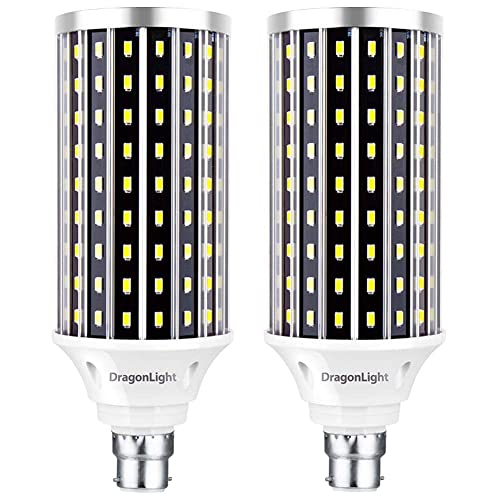DragonLight Super Bright 50W B22 Bayonet Cap LED Corn Light Bulbs (400 Watt Equivalent) - 6000K Daylight 5500 Lumens, Pack of 2