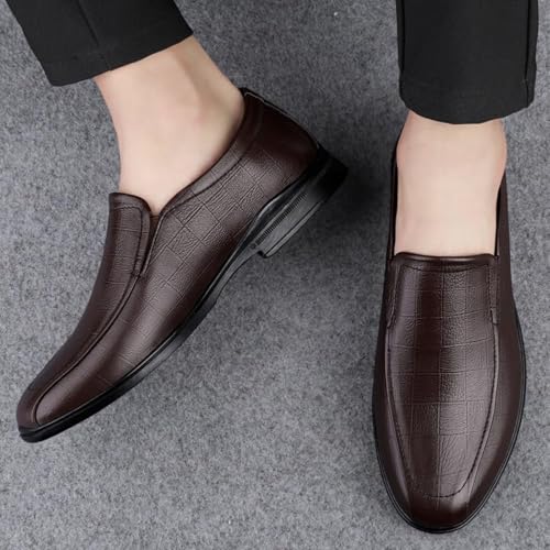 YZABEL Men's Leather Low Heel Business Dress Shoes Lace-Up Comfortable Non-Slip Dress Sneakers Plus Size Casual Business Pointed Toe Suit Shoes 6