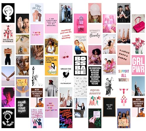 Image of Craft Qila Cardstock Girl Power Pack of 54 Aesthetic Wall Collage Kit, Girl Room Decor, Dorm Decor, Photo Collage Kit, Wall Collage