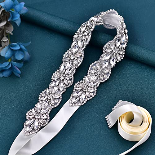 ULAPAN Bridal Belt Wedding Dress Women Formal Belt Rhinestone Silver Handmade for Bride and Bridesmaid3
