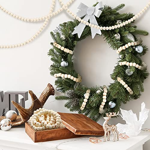 WILLBOND-3-Pieces-295-Feet-Christmas-Wooden-Bead-Garland-Vintage-Christmas-Tree-Bead-Garland-Round-Bead-Wreath-for-Christmas-and-Holiday-Decorations-Beige WILLBOND 3 Pieces 295 Feet Christmas Wooden Bead Garland Vintage Christmas Tree Bead Garland Round Bead Wreath for Christmas and Holiday Decorations Beige