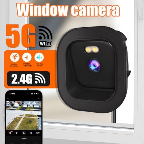 GOWENIC 2K Window Camera, Indoor Camera with Dual Band WiFi and Bluetooth, Color Night Vision, Motion Detection, Real Time Alerts, 2-Way Audio, Adhesive Installation