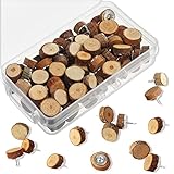Sawysine 80 Pcs Wood Push Pins, Round Cute Thumb Tacks Decorative Push Pins for Cork Boards Mountain Forest Rustic Classroom Decor Map Photos Calendar and Home Office Craft Projects