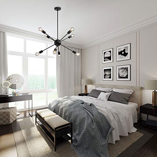 Pakokula 8 Lights Sputnik Chandelier Matte Black Mid Century Modern Sputnik Ceiling Light Fixture Industrial Vintage Pendant Lighting For Dining Room Living Room Bedroom Kitchen #TOP5