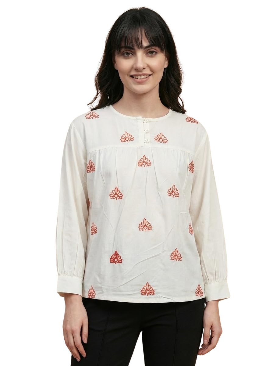 bee m pee designer Cotton White Floral Embroidered Top for Women | Trendy Jeans Top for Office & Casual Tunic | Fancy Korean Style Tops for Girl Western | Regular fit Size XS to 2XL-picture-11