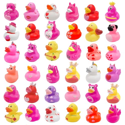 36 Pcs Valentines Rubber Ducks Bath Showers Accessories Mini 2.16 Duckies Bath Toys for Kids Girls Boys Valentines Day Party Favors Gift Exchange (Valentines)