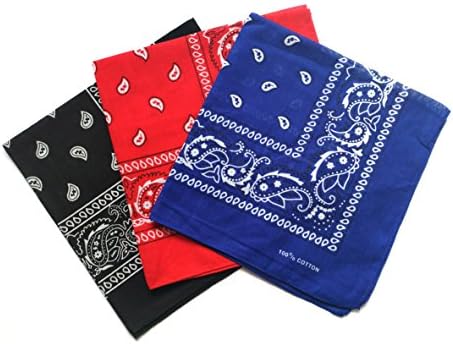 combocube 12 Pack Multi-Purpose Cotton Paisley Cowboy Bandanas Headband for Men and Women,Black&Blue&Red