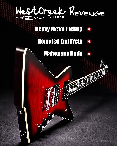 Westcreek Revenge Solid Body Electric Guitar, Heavy Metal Guitar, Right Handed, Heavy Metal Humbucker Pickups, Rounded End Jumbo Frets, Bone Nut, Rosewood Fretboard, Mahogany Body #TOP2