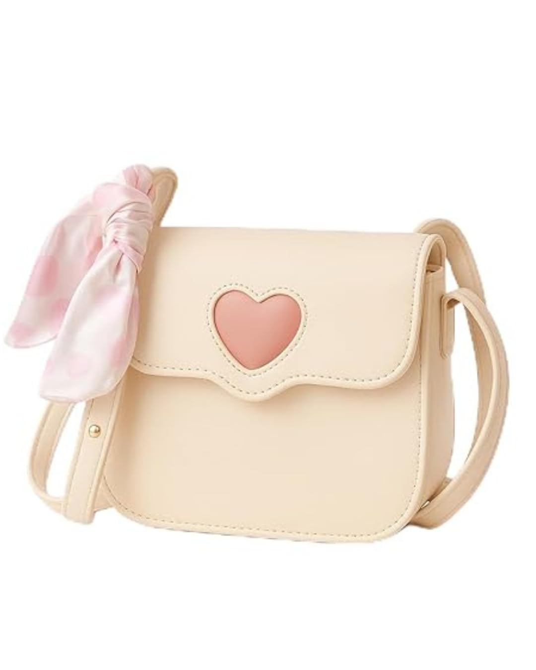Cute Heart Crossbody Bag for Women & Girls – Small PU Leather Shoulder Purse with Silk Scarf Bow, Lightweight Mini Handbag for Travel, Casual, and Gift Use (Beige Pink)-image-32