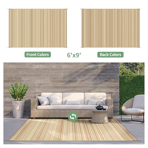 Image of GENIMO Outdoor Rug, Waterproof Plastic Rugs for Patio, 6'x9' Deep Beige