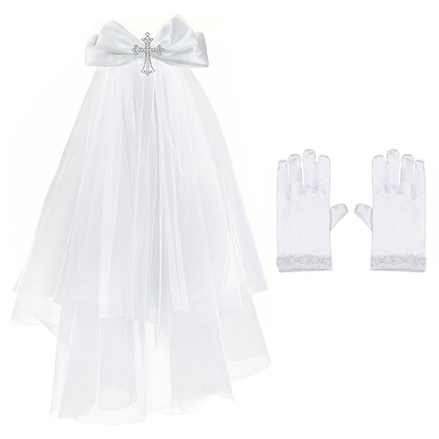 1 Piece Of White Bridal Veil And 1 Pair Of Gloves, Bow Veil Hairpin, Bridal Headdress, Bridal Hair Accessories Decoration.