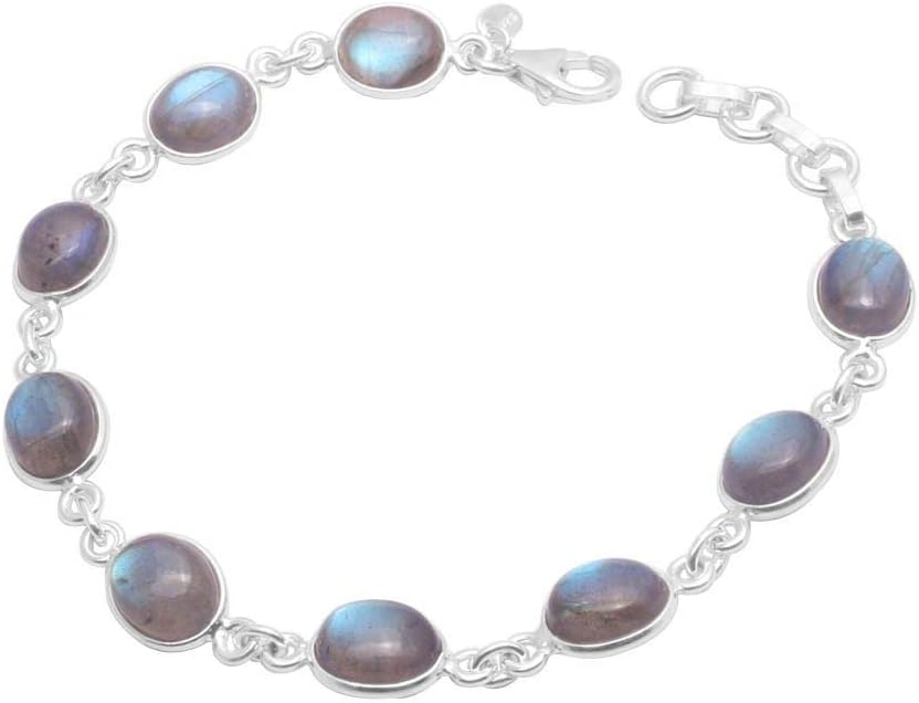 Silver Palace Natuarl Labradorite Gemstone Link Bracelet 7 Inch To 8 Inch 925 Sterling Silver Jewelry For Unisex