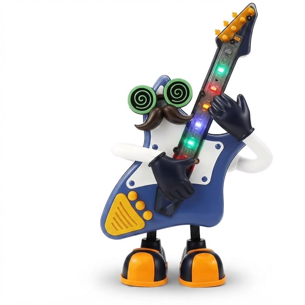 NISHCHAY Mr. Mr. Rock Dancing Guitar Toy for Kids | Light & Music Electric Cartoon Guitar | LED Flashing Musical Toy with Dance & Rhythm | Interactive Robot for Boys & Girls (Ages 3+)-image-21