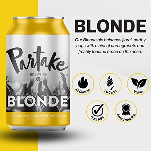 Partake Brewing Non Alcoholic Craft Brew, Blonde, 12 Pack - 12 Ounce Cans, Low Calorie, All Natural Ingredients #TOP1