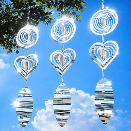 Bird Deterrents for Outside, Reflective 3D Stainless Steel Wind Spinners,