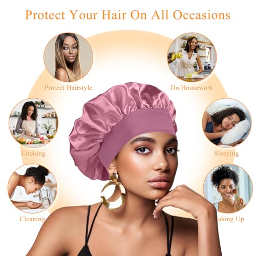 بونيه من ديمارك، باللون الوردي الداكن، مصنوع من الساتان للجنسين، بتصميم قبعة نوم مريحة للشعر المجعد